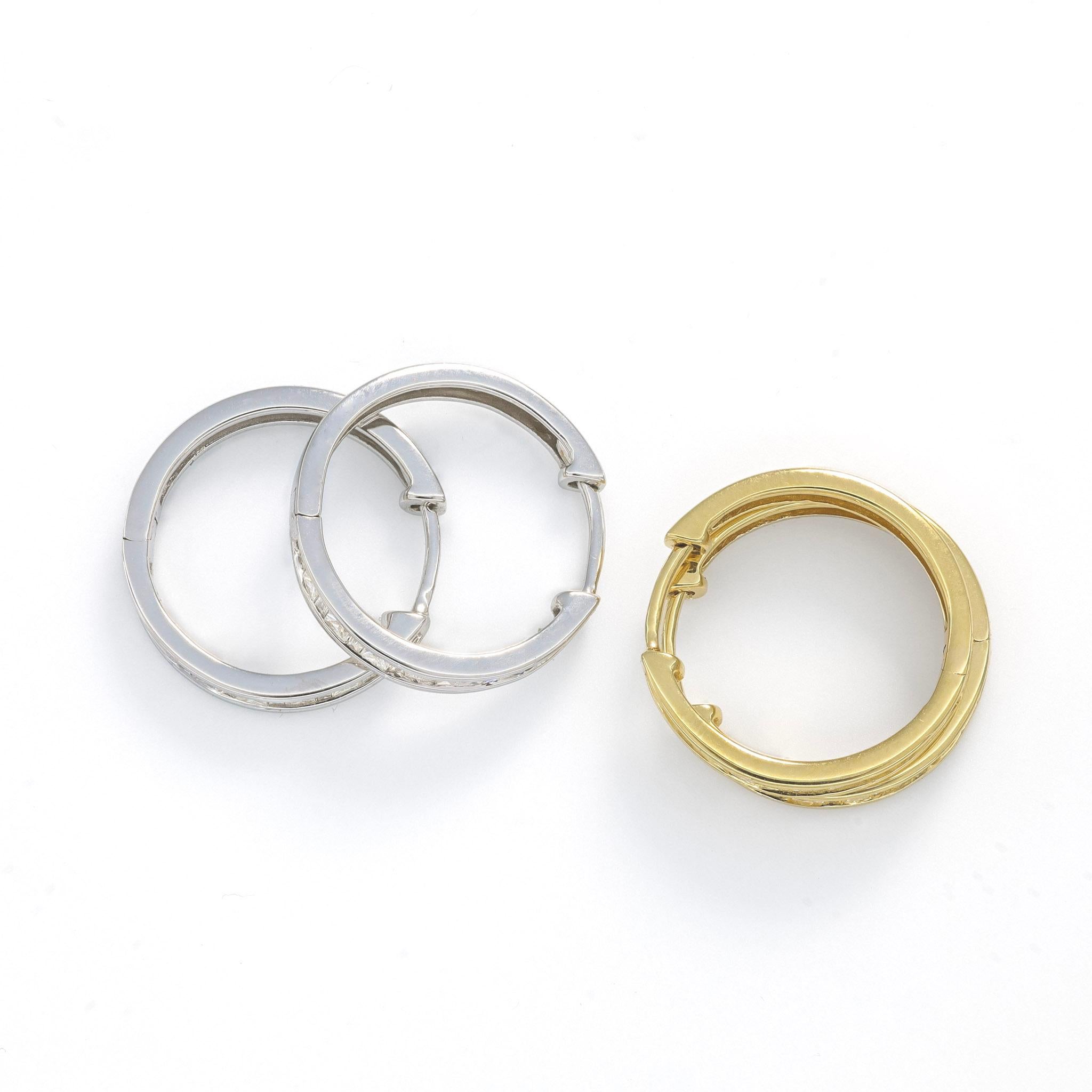 Women's or Men's Natural Diamond 0.55 carats 18KT Yellow Gold Hoop Huggies Earrings For Sale