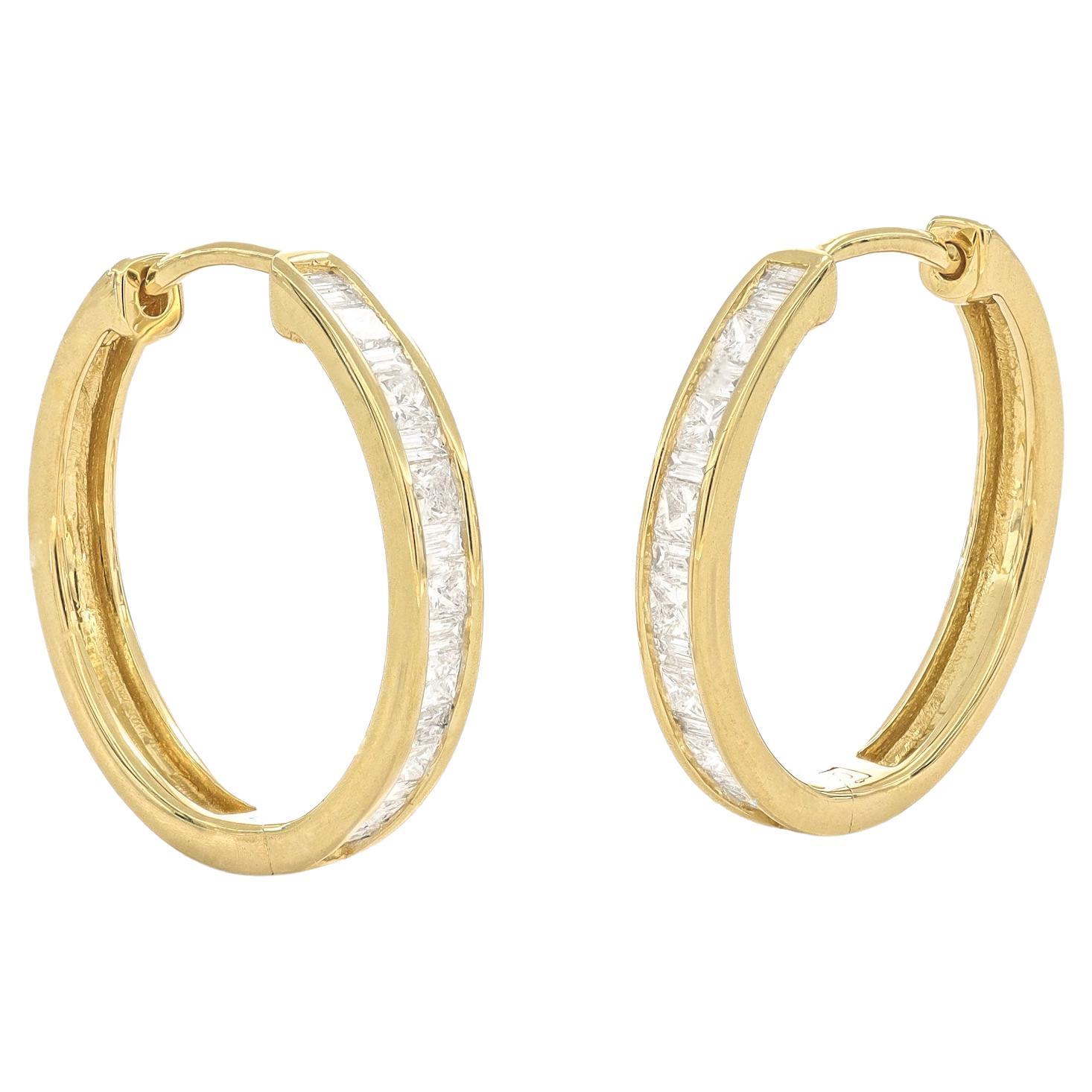 Natural Diamond 0.55 carats 18KT Yellow Gold Hoop Huggies Earrings