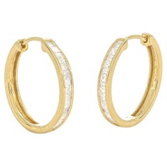 Natural Diamond 0.55 carats 18KT Yellow Gold Hoop Huggies Earrings
