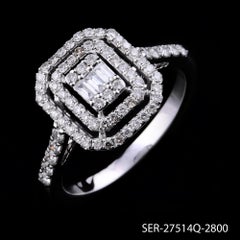 Natürlicher Diamant 0.55Ct Baguette Cluster Double Halo Split Band Ring Weißgold
