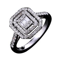 Natürlicher Diamant 0.55Ct Baguette Cluster Double Halo Split Band Ring Weißgold