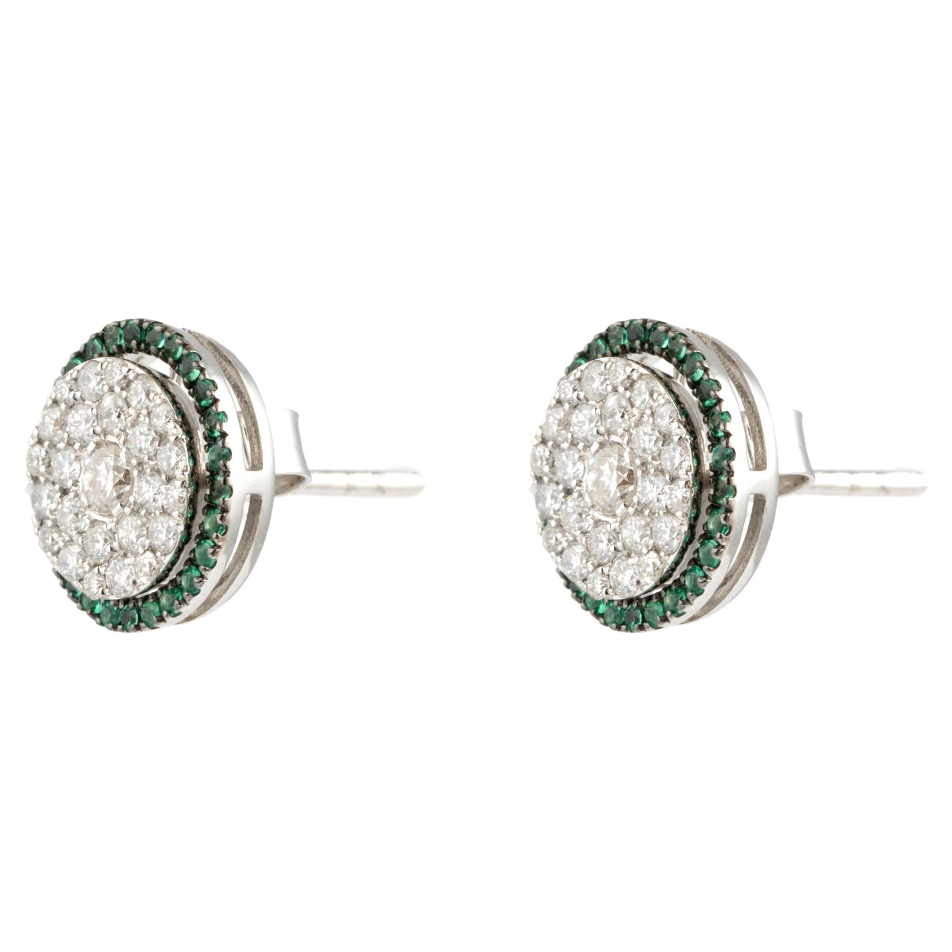 Boucles d'oreilles en or 18 carats avec diamants naturels 0,56 carat et émeraudes 0,17 carat, 3,16 g