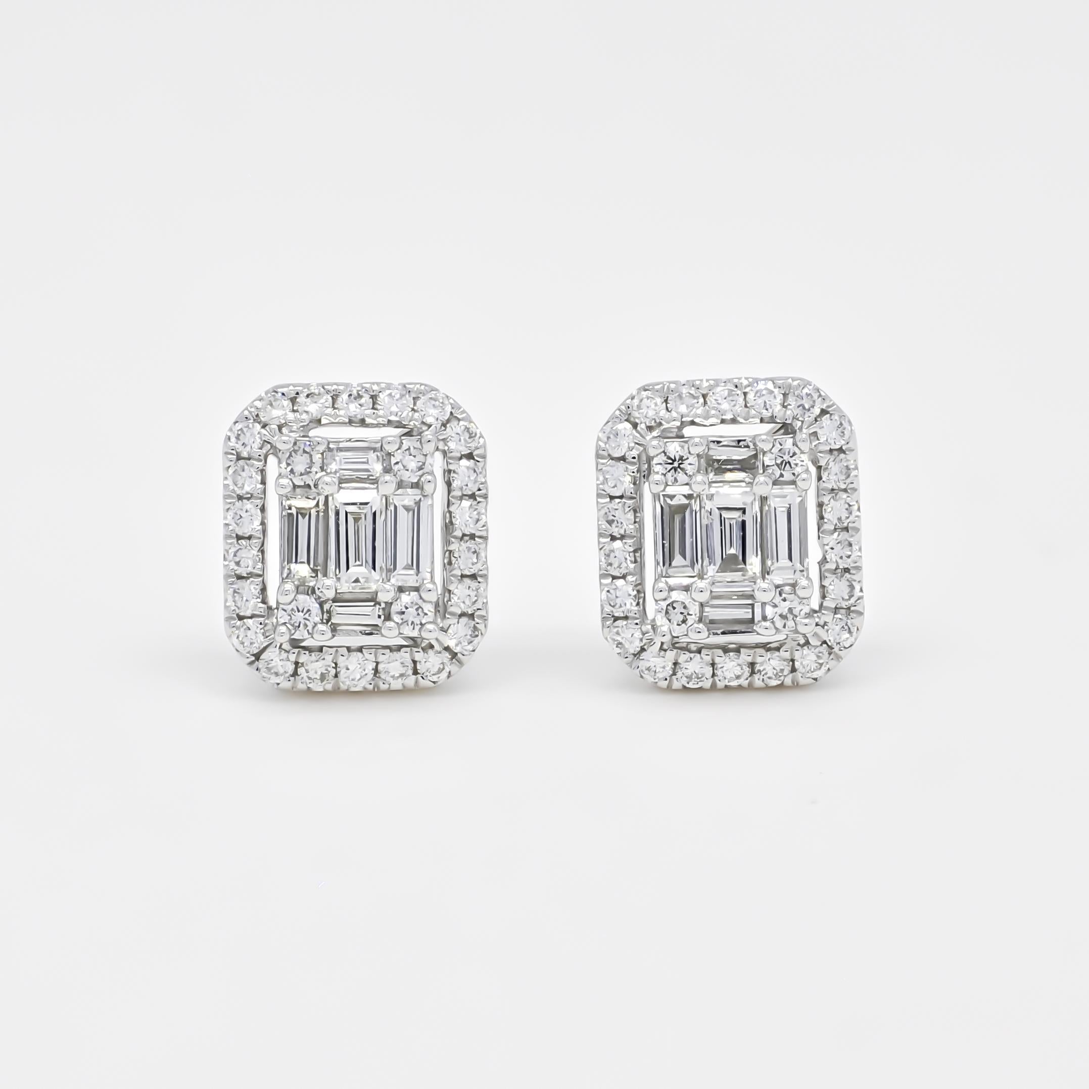 Natural Diamond 0.60 carats 18KT White Gold Cluster Stud Earrings For Sale 4