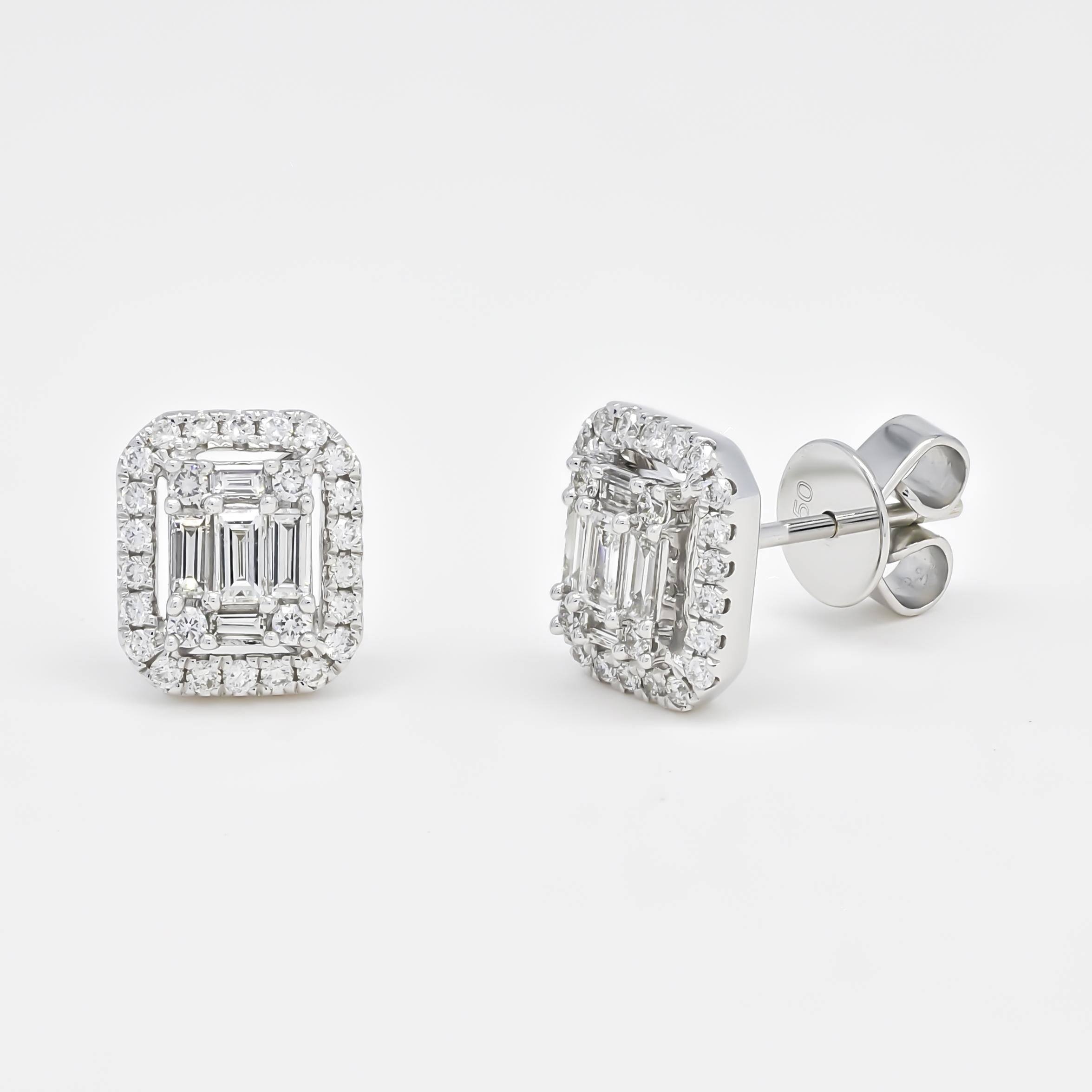 Natural Diamond 0.60 carats 18KT White Gold Cluster Stud Earrings For Sale 3