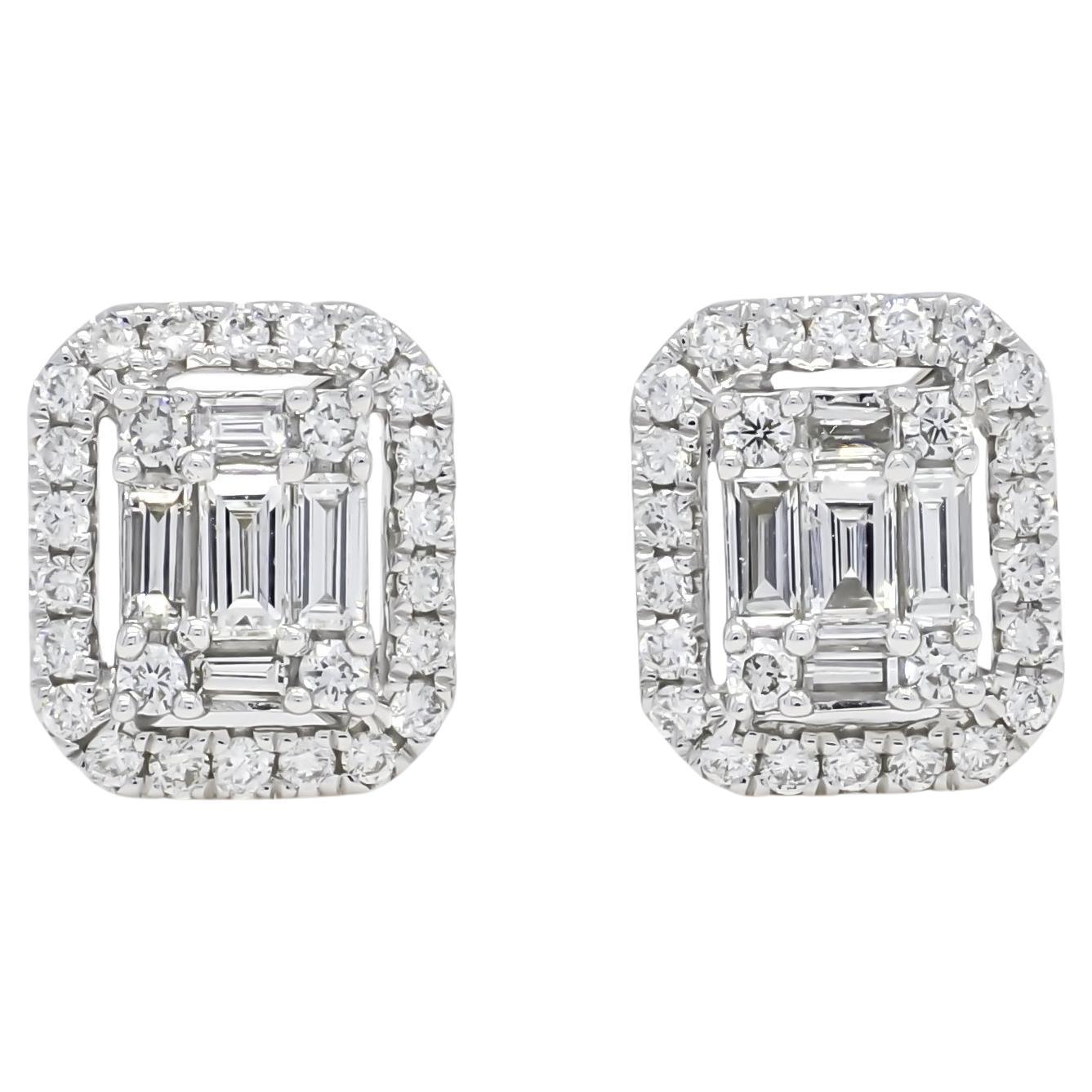 Natural Diamond 0.60 carats 18KT White Gold Cluster Stud Earrings