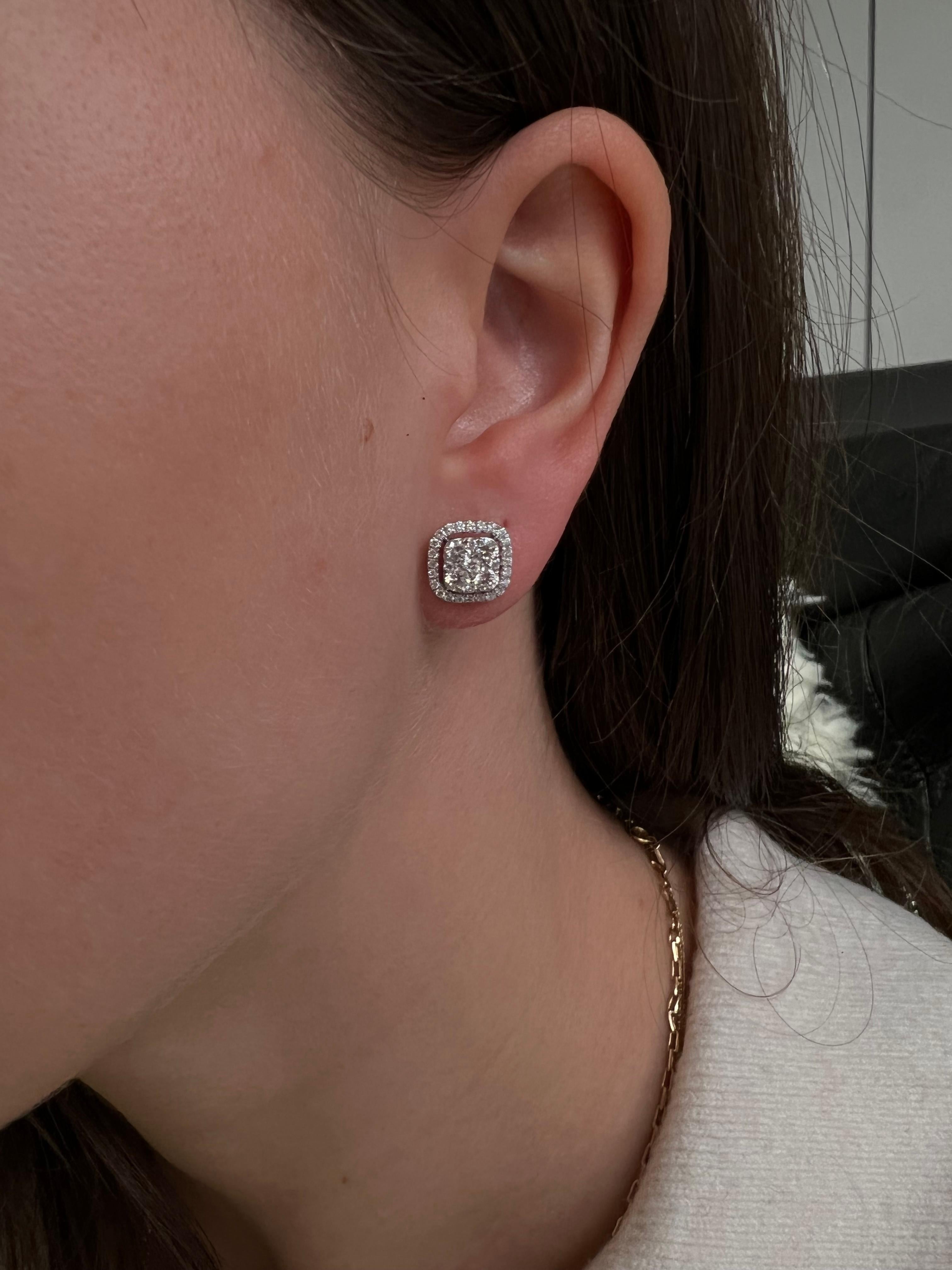 da uomo o donna Diamante naturale  Orecchini a grappolo quadrati in oro bianco 18KT da 0,62 carati in vendita
