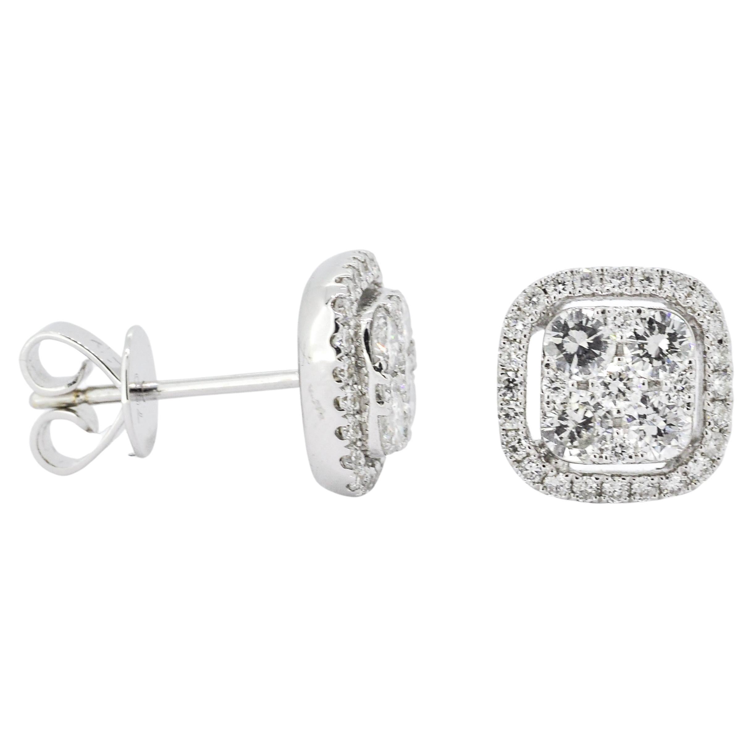 Natural Diamond  0.62 carats 18KT White Gold Square Cluster Stud Earrings