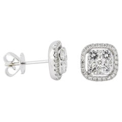 Natural Diamond  0.62 carats 18KT White Gold Square Cluster Stud Earrings