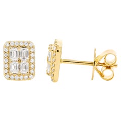 Diamante natural 0,63 quilates  Pendientes de oro amarillo de 18 quilates con aureola en racimo