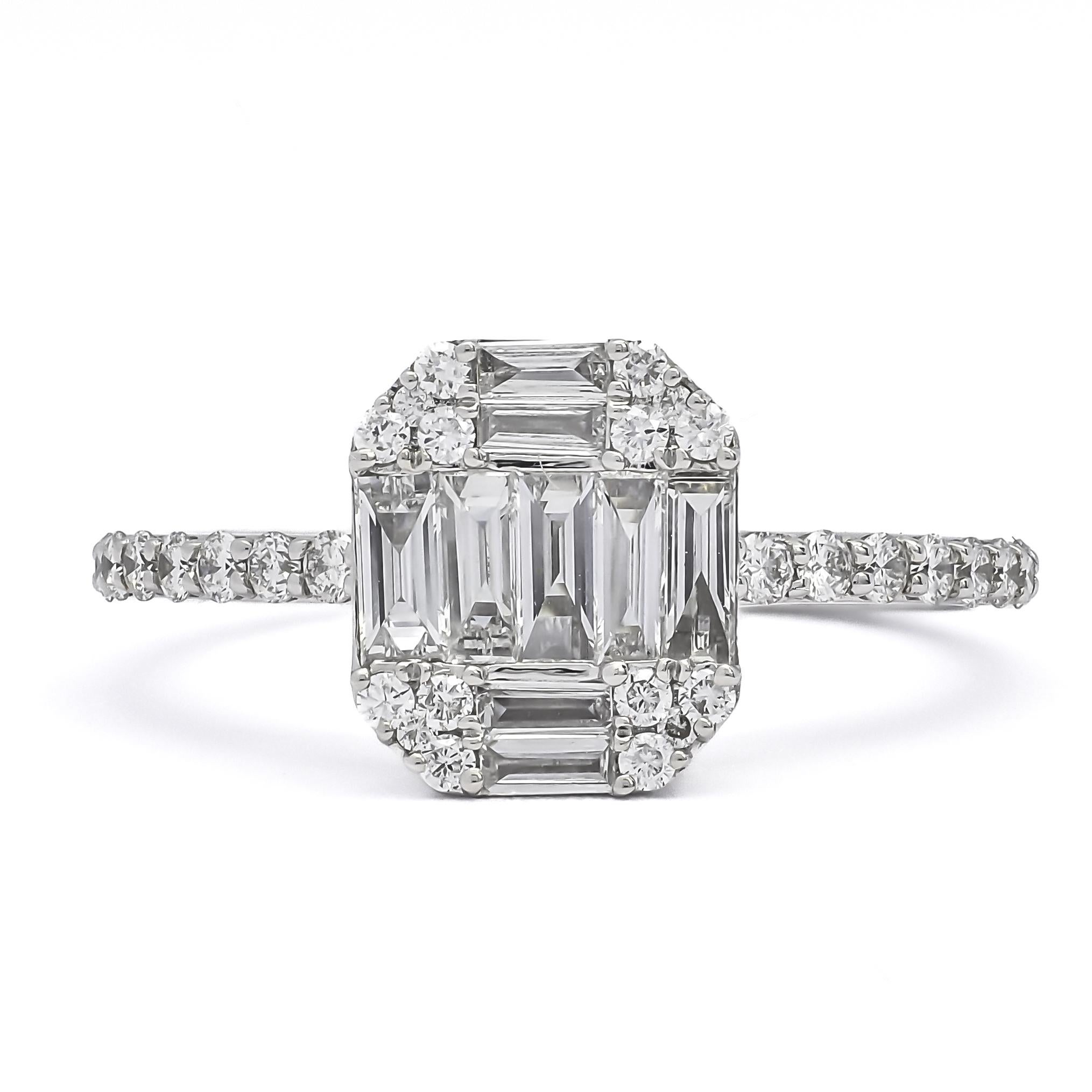 Modern Natural Diamond 0.65 carats 18KT White Gold Cluster Engagement Ring For Sale