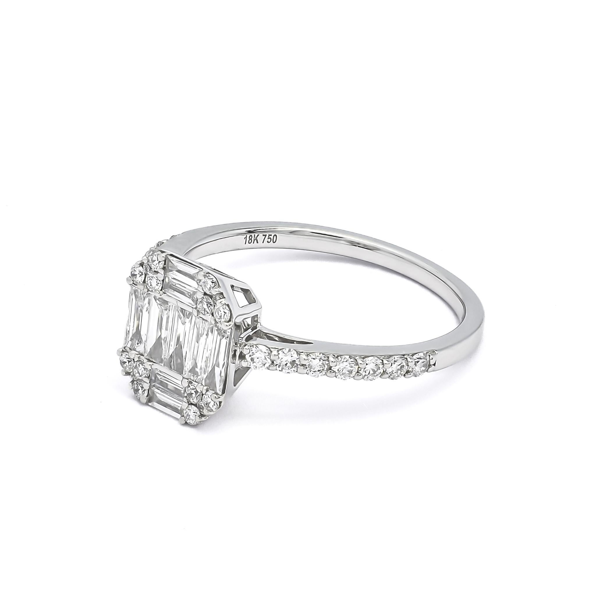 Natural Diamond 0.65 carats 18KT White Gold Cluster Engagement Ring In New Condition For Sale In Antwerpen, BE