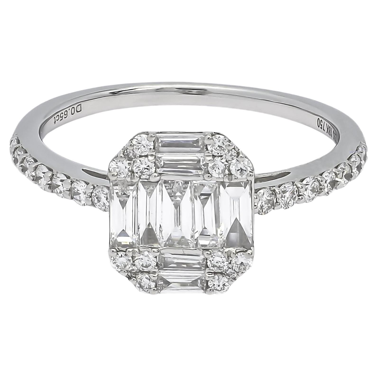 Natural Diamond 0.65 carats 18KT White Gold Cluster Engagement Ring
