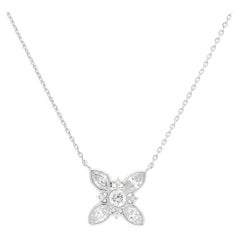 Natural Diamond 0.65 carats 18KT White Gold Flower Pendant Chain Necklace  