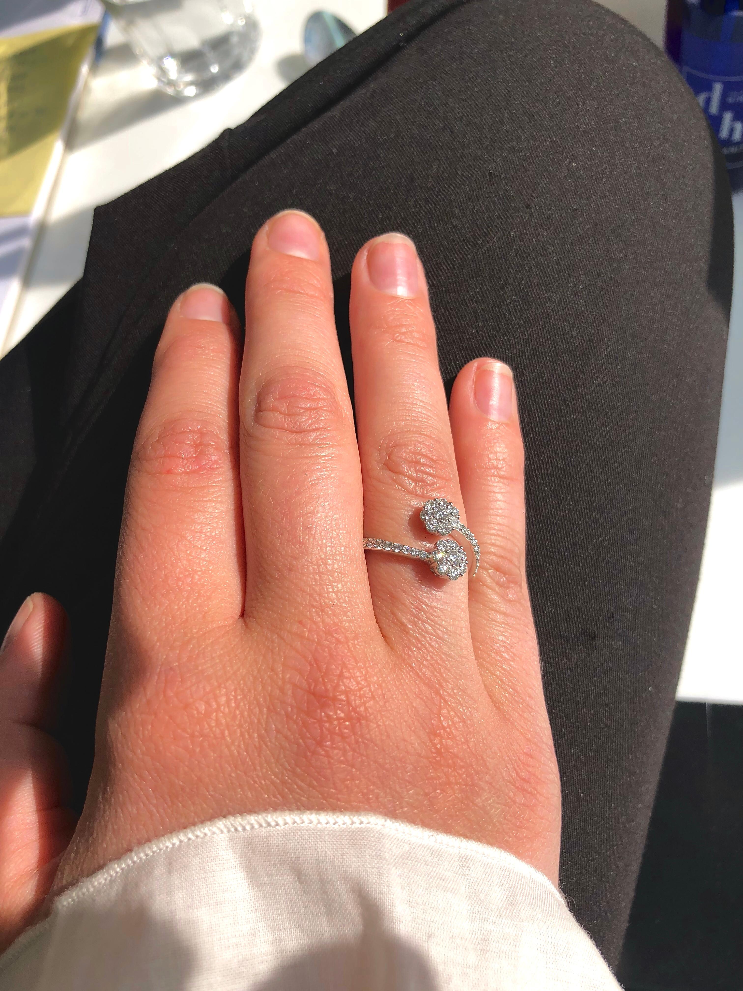 Natural Diamond 0.67 carats 18KT White Gold Flower Cluster Engagement Ring 3