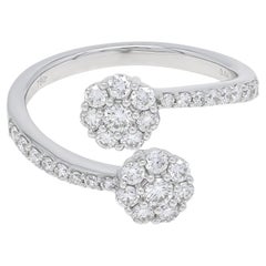 Bague de fiançailles grappe de fleurs en or blanc 18 carats avec diamant naturel de 0,67 carat 