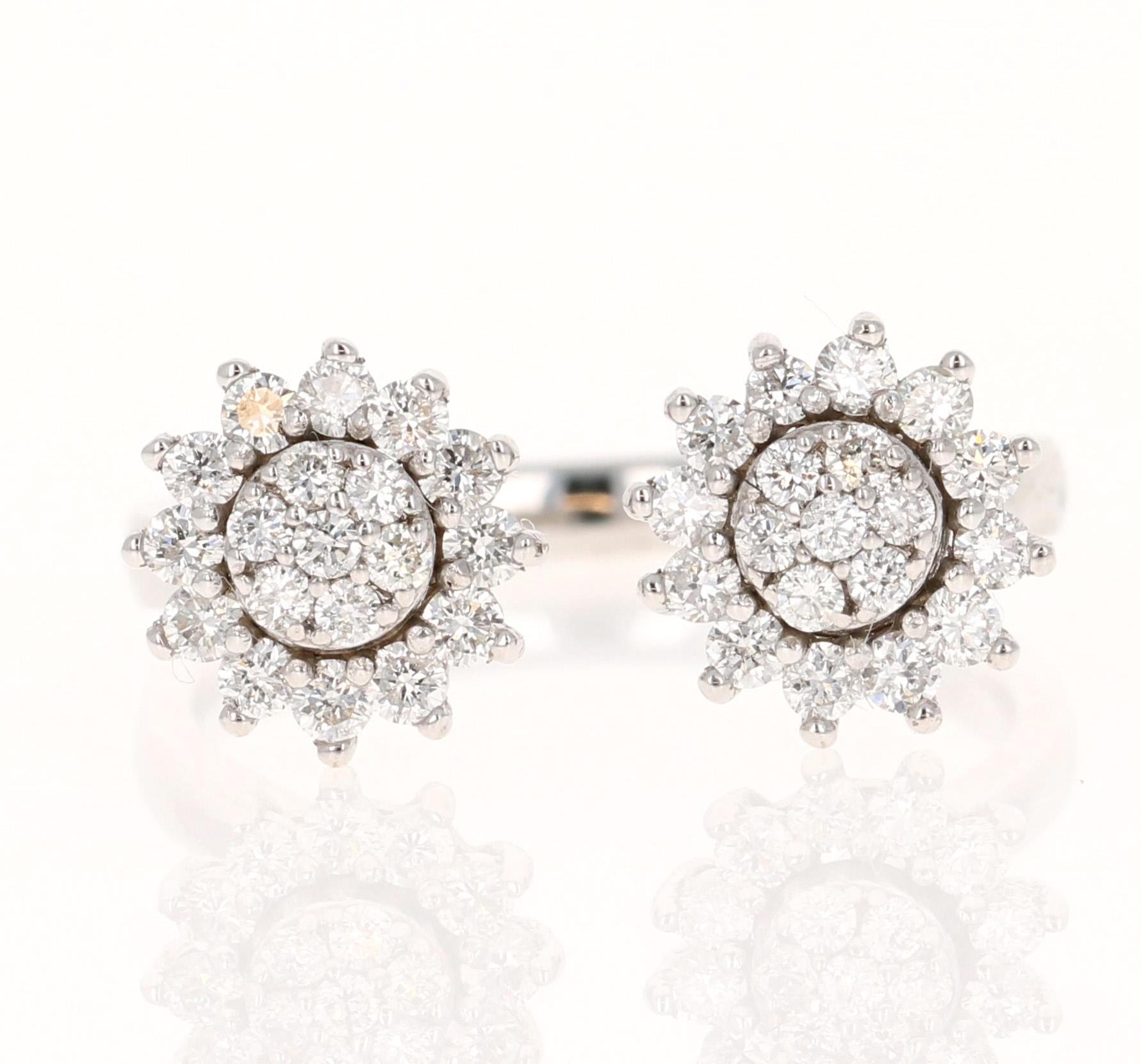 Modern Natural Diamond 0.68 Carat White Gold Cluster Cuff Ring For Sale