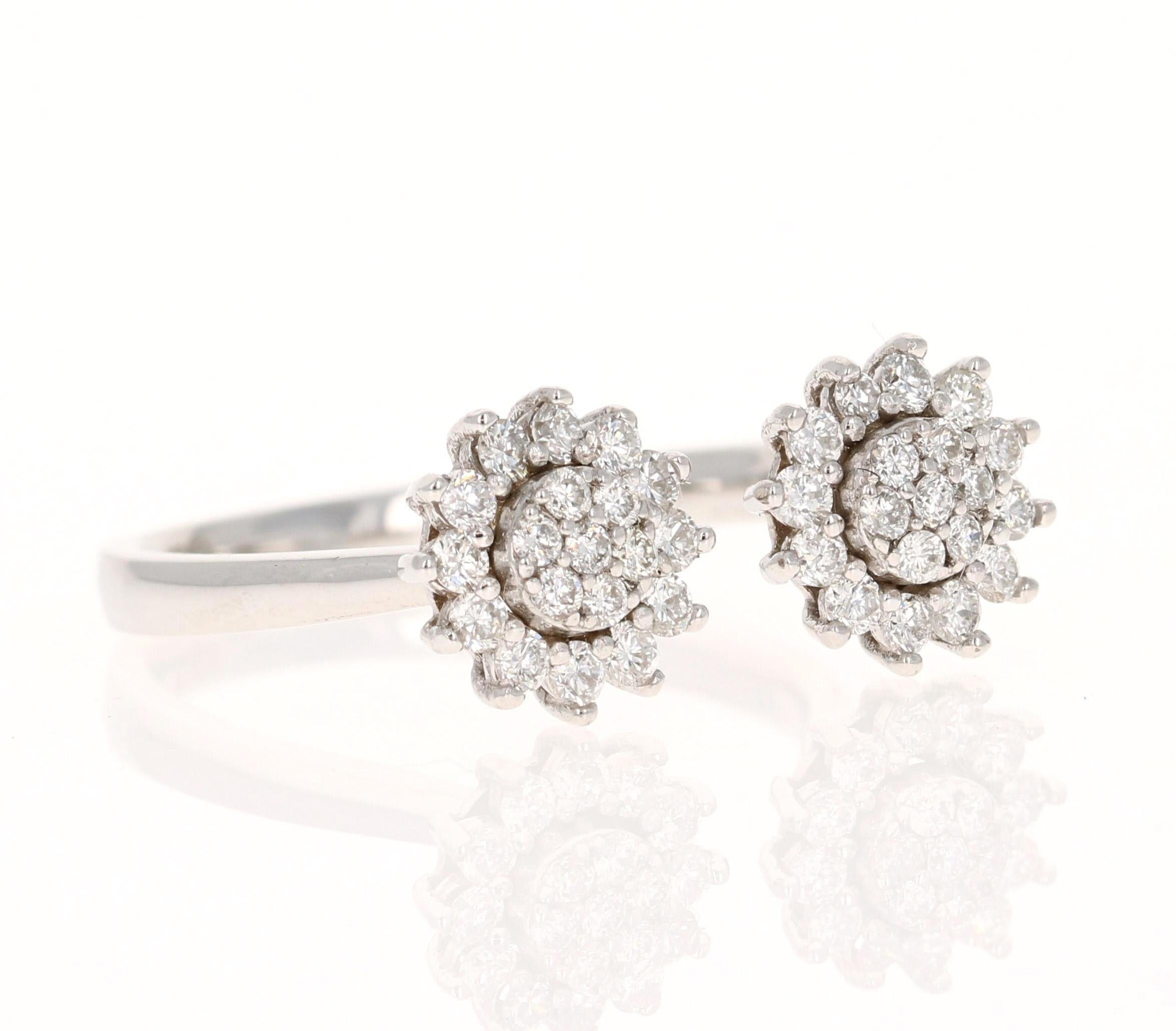 Round Cut Natural Diamond 0.68 Carat White Gold Cluster Cuff Ring For Sale