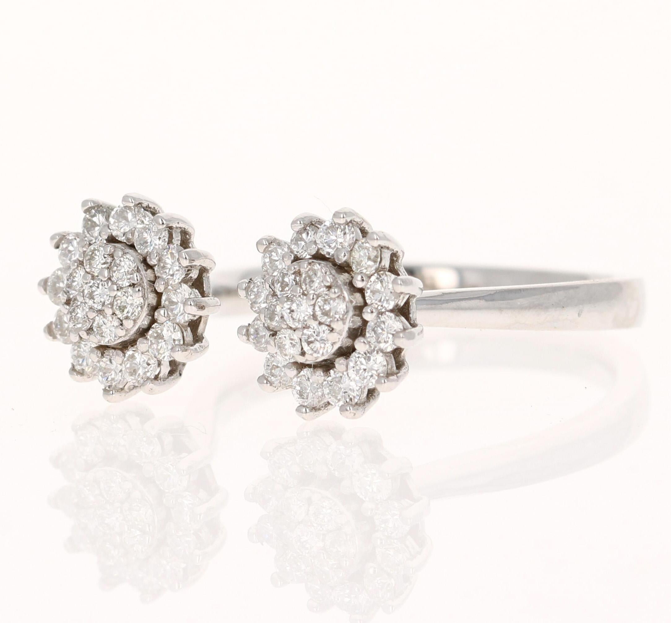 Natural Diamond 0.68 Carat White Gold Cluster Cuff Ring In New Condition For Sale In Los Angeles, CA