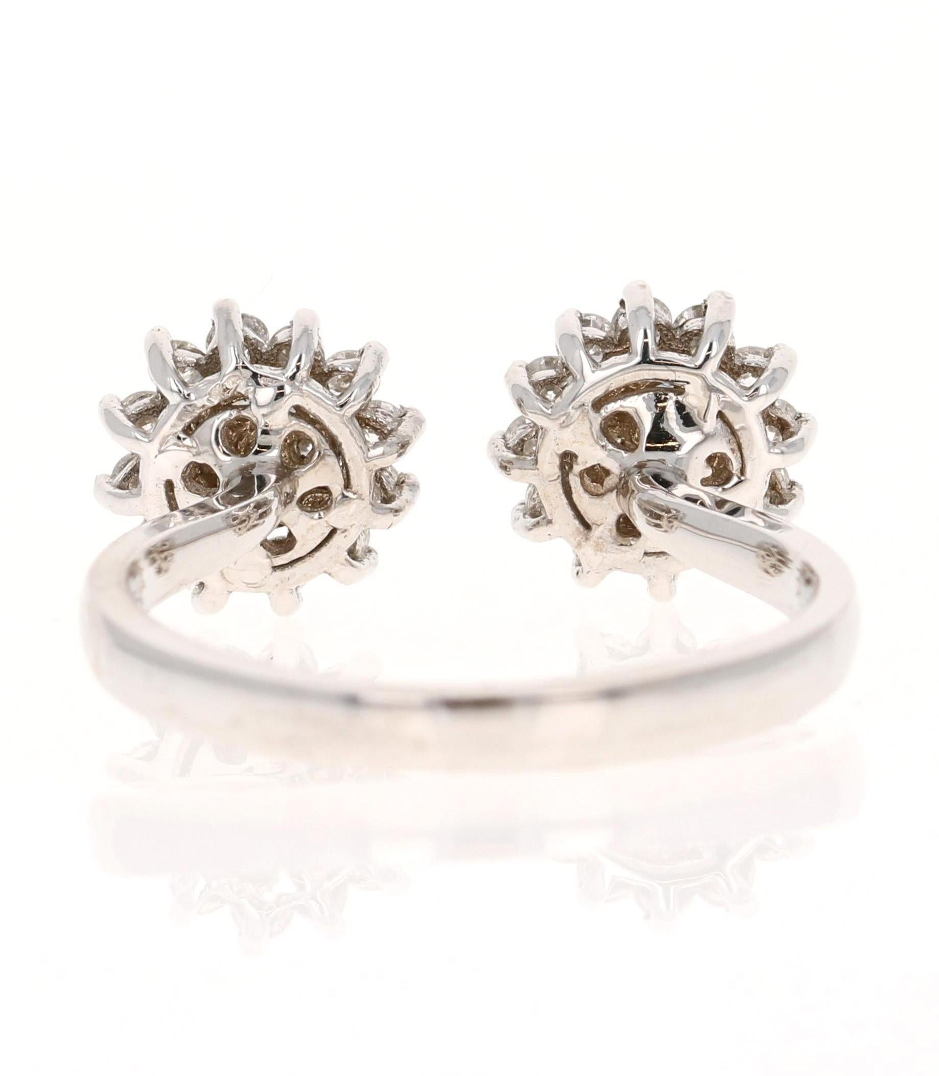 Women's Natural Diamond 0.68 Carat White Gold Cluster Cuff Ring For Sale