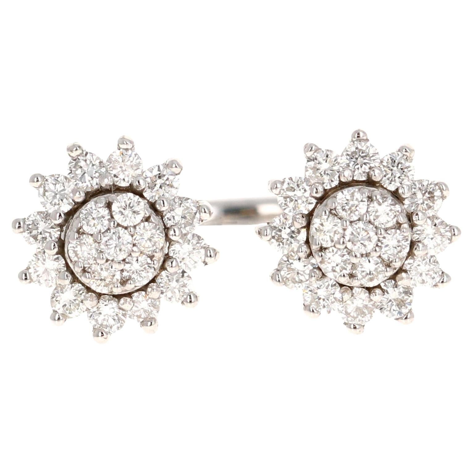 Natural Diamond 0.68 Carat White Gold Cluster Cuff Ring For Sale