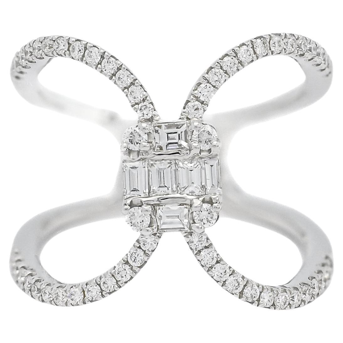 Natural Diamond 0.70 Carats 18 Karat White Gold Modern Cluster Cocktail Ring