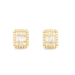 Natural Diamond 0.70 carats  18 Karat Yellow Gold Cluster Halo Stud Earrings