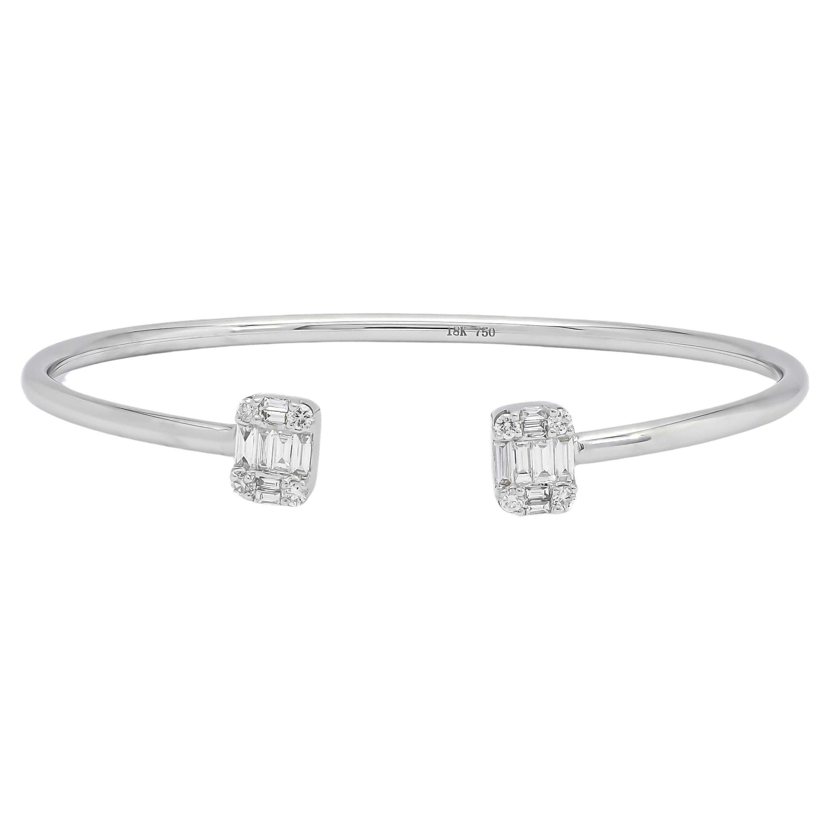 Natural Diamond 0.70 carats 18Karats White Gold Cluster Bangle Bracelet  For Sale