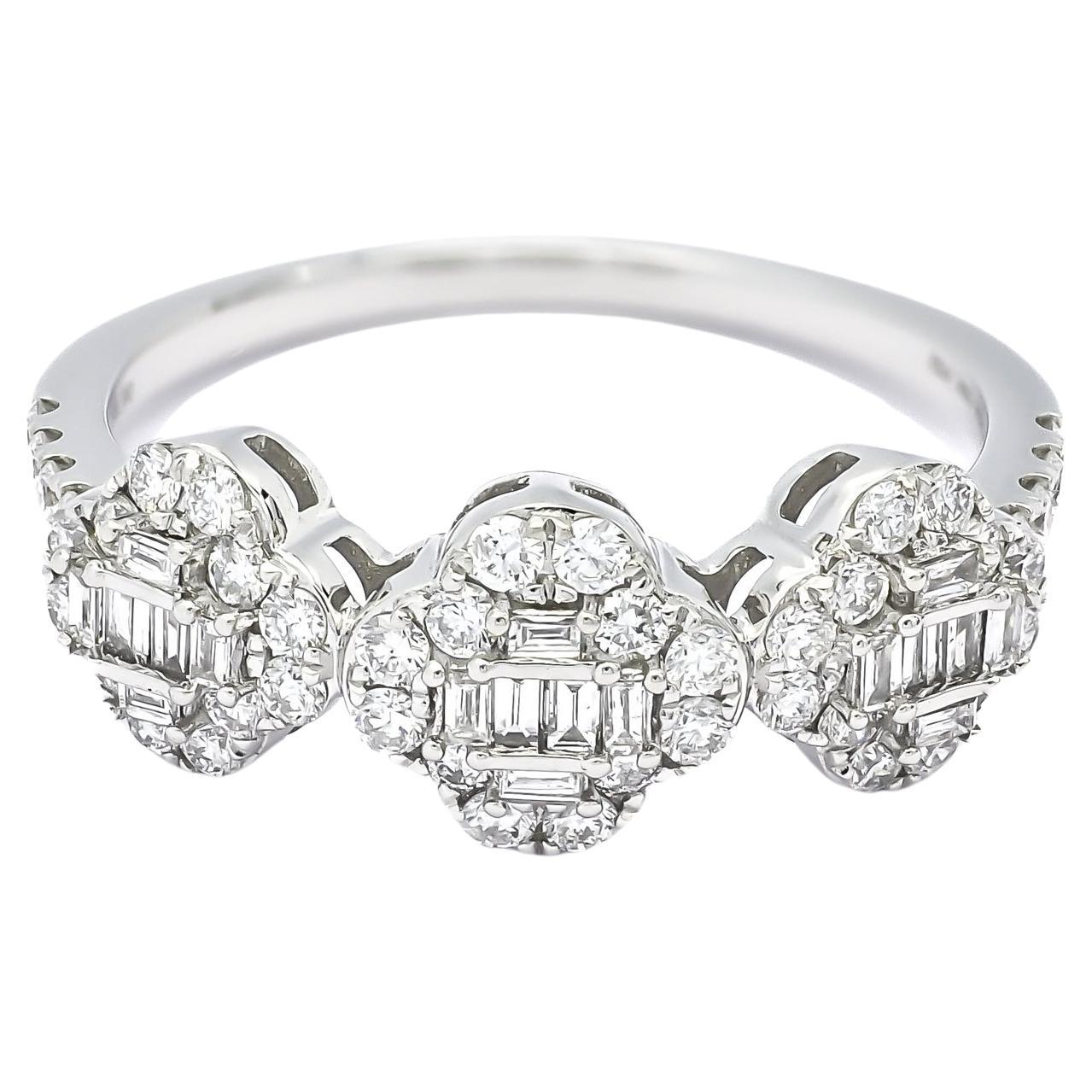 Natural Diamond 0.70 carats 18KT White Gold Clover Leaf Cocktail Ring