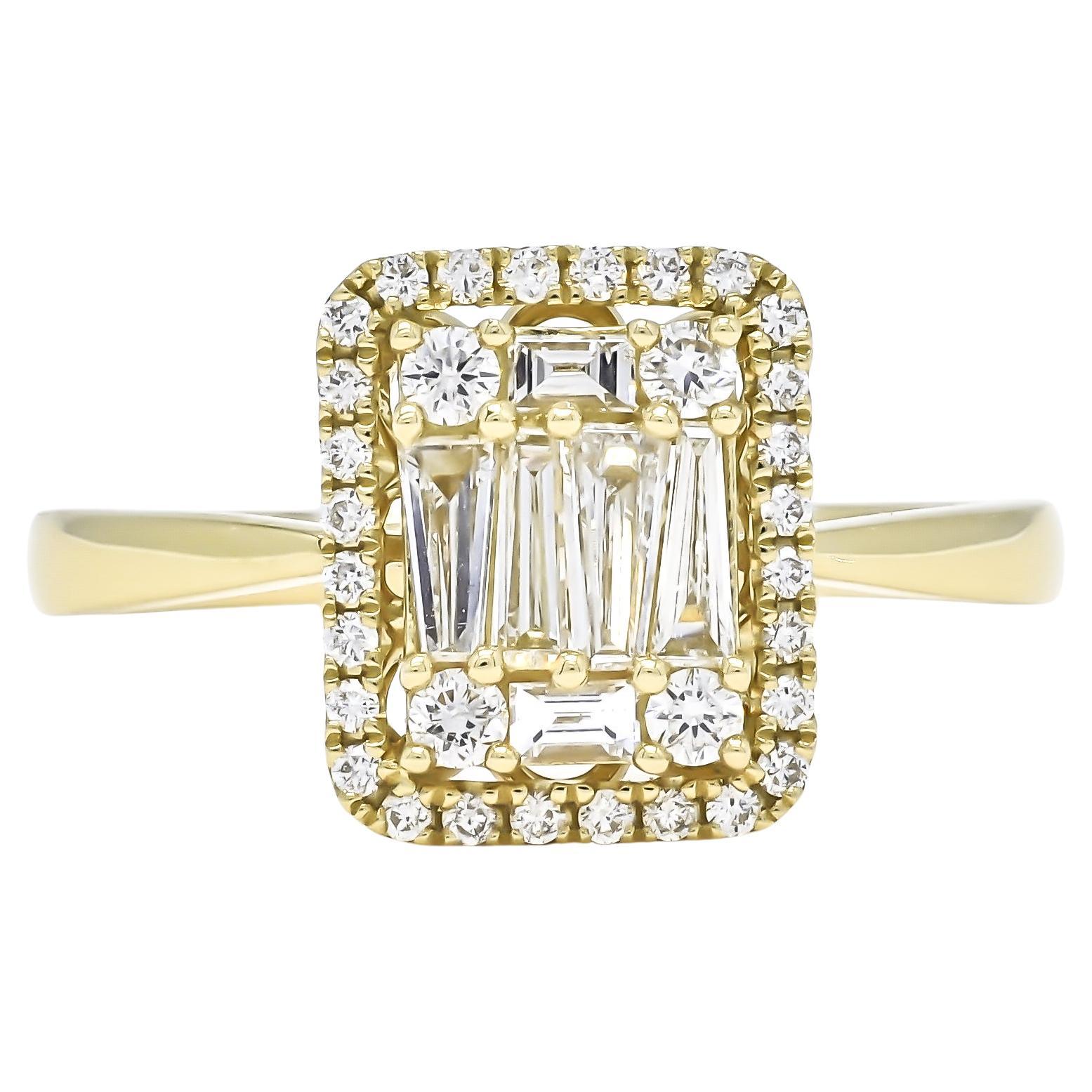 Bague d
anniversaire grappe en or jaune 18 carats avec diamant naturel de 0,70 carat