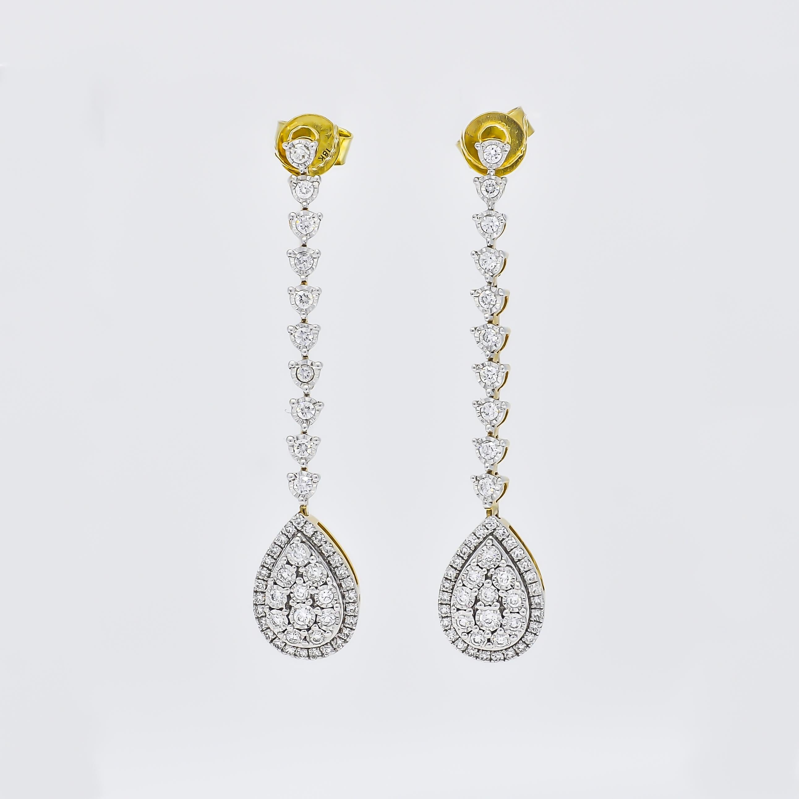 Pendants d'oreilles en or jaune 18 carats avec diamants naturels de 0,72 carat en vente 2