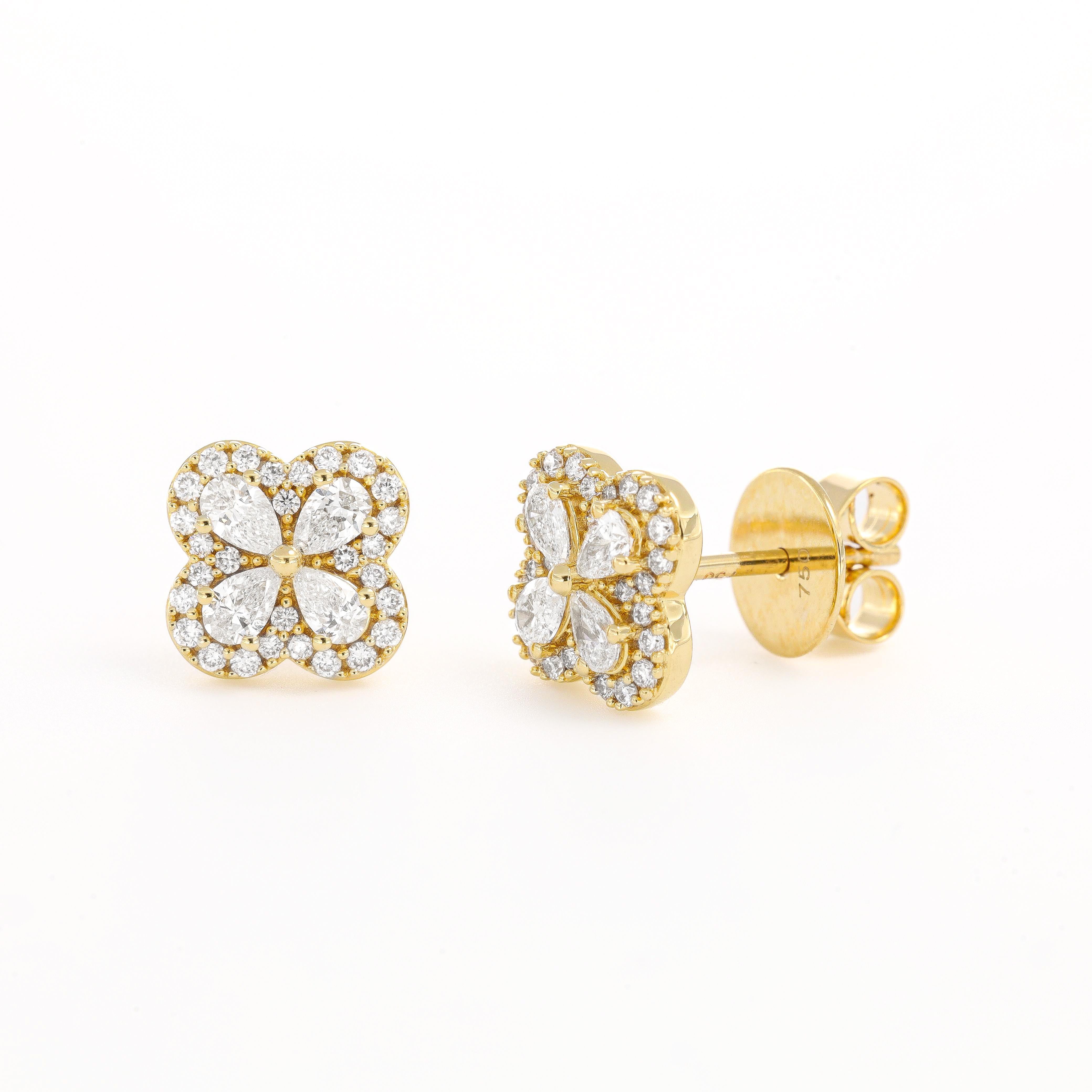 Marquise Cut Natural Diamond 0.73 carats 18KT Yellow Gold Marquise Diamonds Stud Earrings For Sale