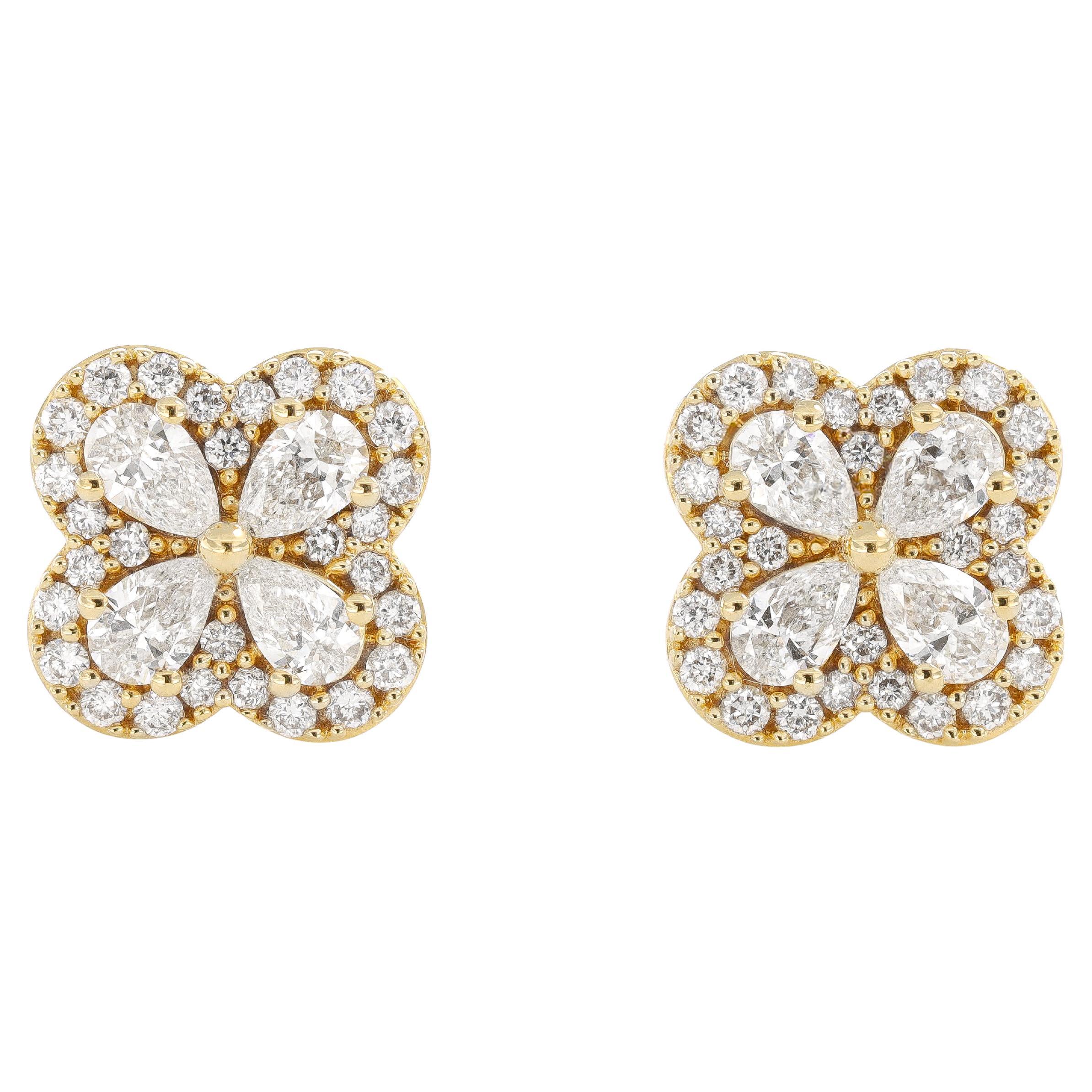 Natural Diamond 0.73 carats 18KT Yellow Gold Marquise Diamonds Stud Earrings