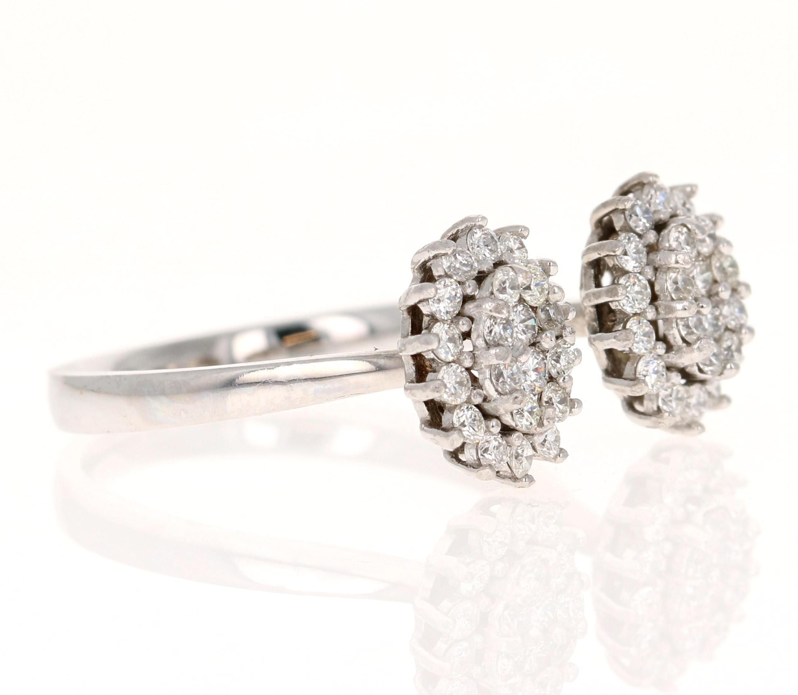 Contemporary Natural Diamond 0.74 Carat White Gold Cluster Cuff Ring For Sale