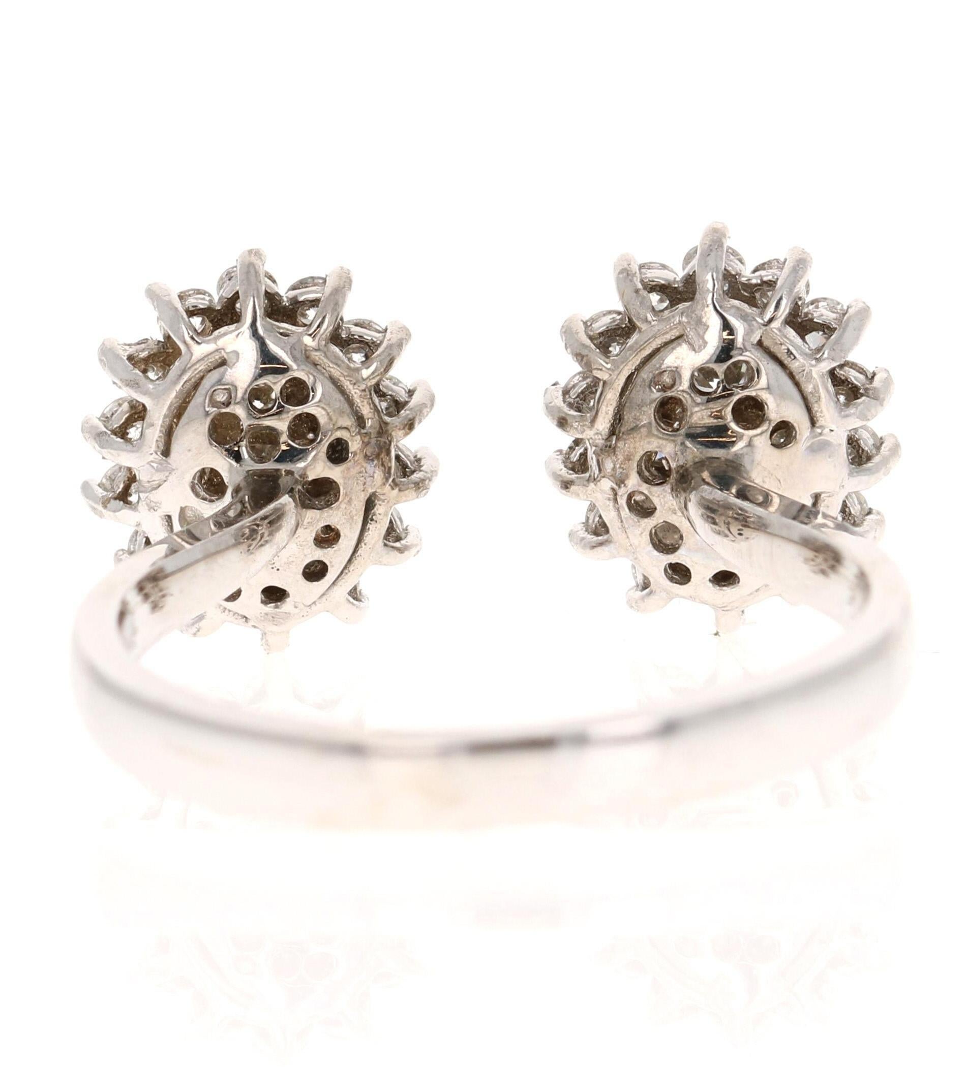 Round Cut Natural Diamond 0.74 Carat White Gold Cluster Cuff Ring For Sale