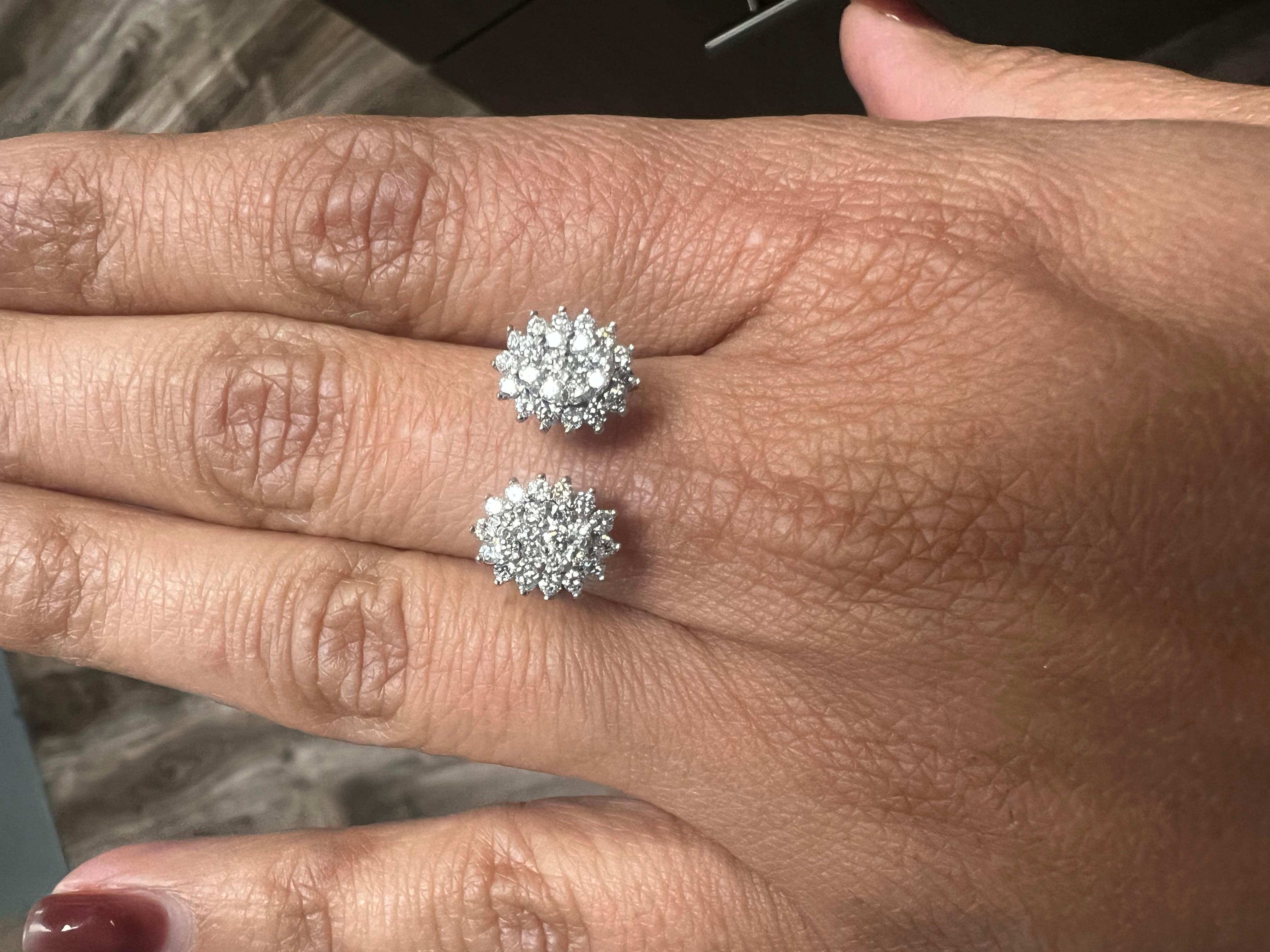 Women's Natural Diamond 0.74 Carat White Gold Cluster Cuff Ring For Sale