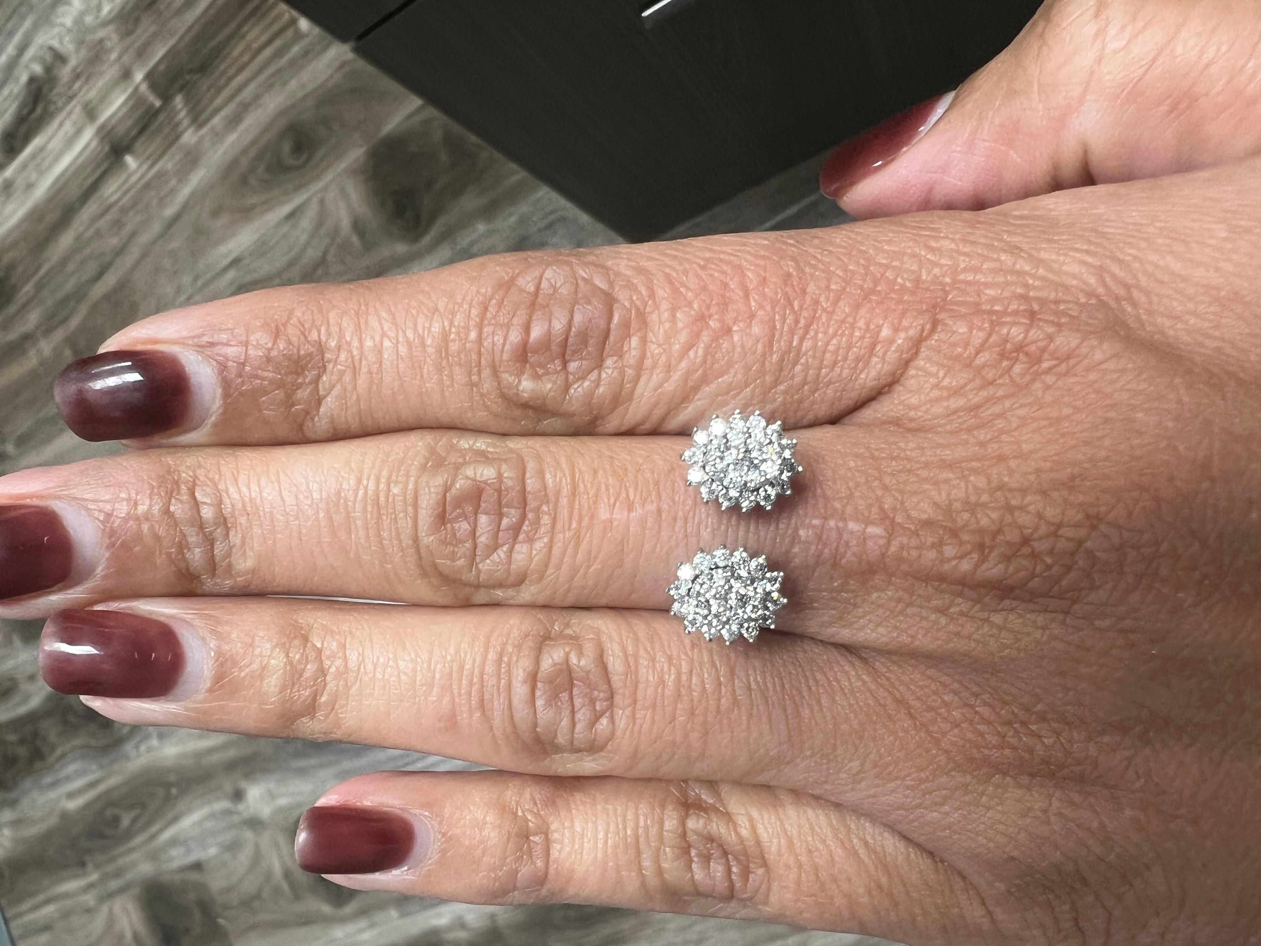 Natural Diamond 0.74 Carat White Gold Cluster Cuff Ring For Sale 3