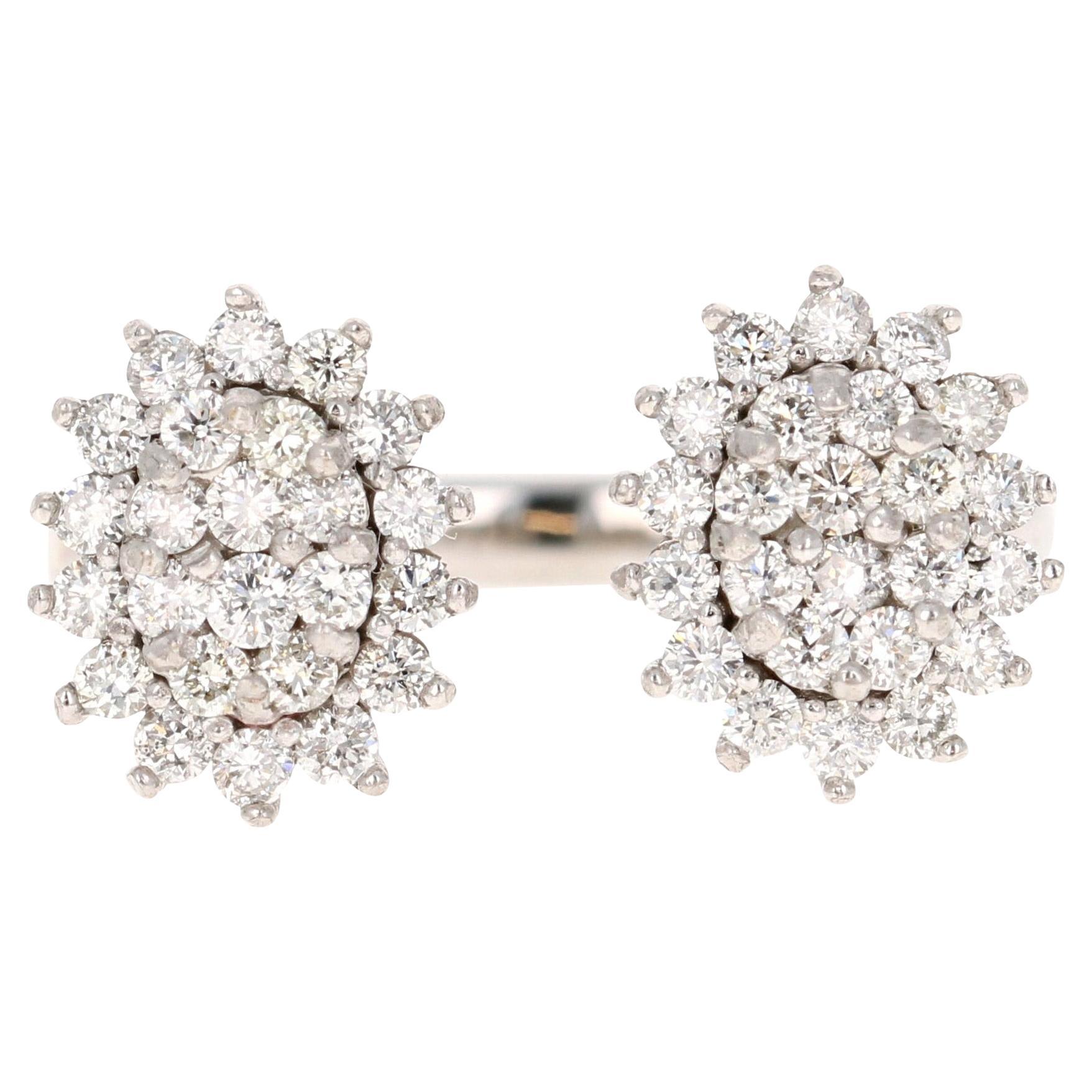 Natural Diamond 0.74 Carat White Gold Cluster Cuff Ring