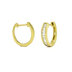 Natural Diamond 0.69carats 18KT White Gold Baguette Hoop Huggies Earrings