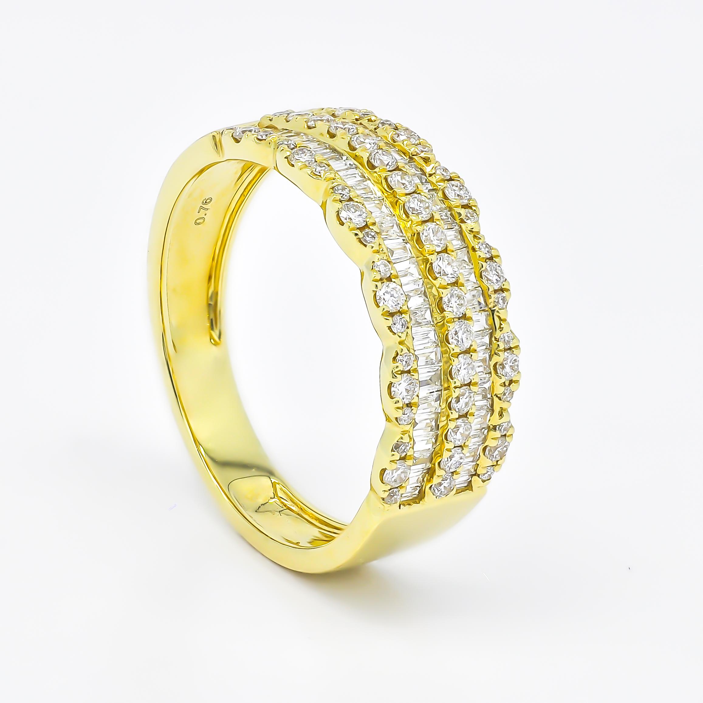 Natural Diamond 0.76 carat 18KT Yellow Gold Cocktail Half Eternity Ring Band For Sale 3