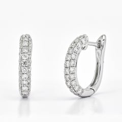 Natural Diamond 0.72CT 18Karat White Gold Small Pavé Huggies