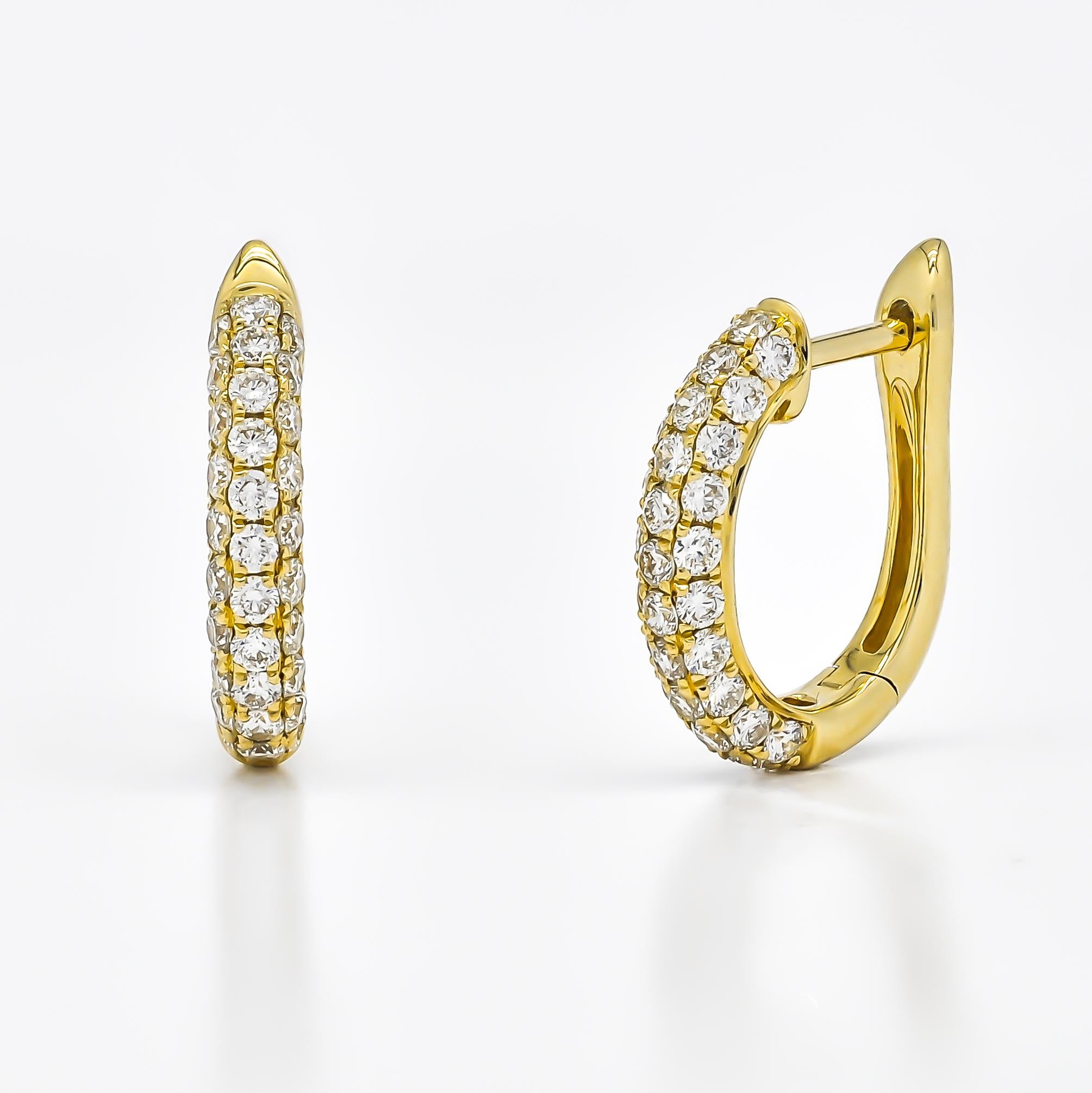 Modern Natural Diamond 0.78CT 18Karat Yellow Gold Small Pavé Huggies For Sale