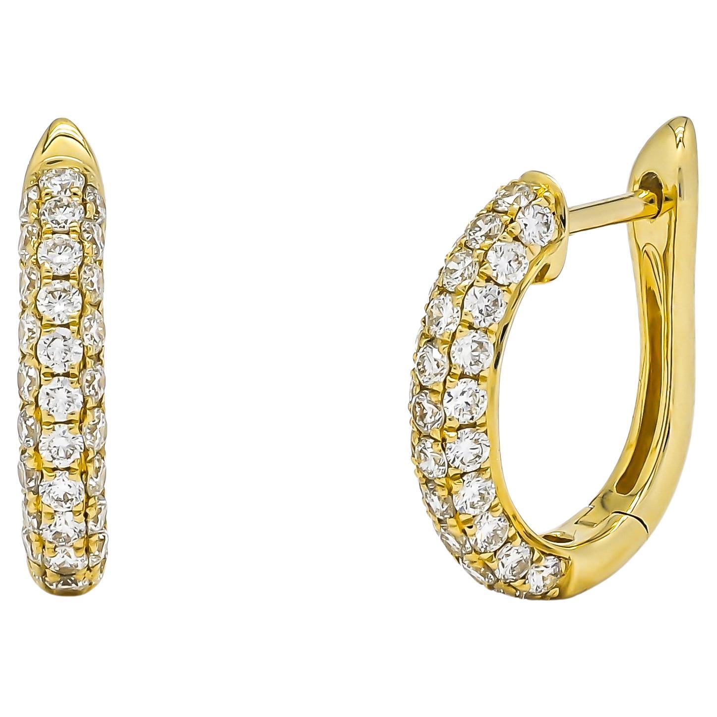 Natural Diamond 0.78CT 18Karat Yellow Gold Small Pavé Huggies