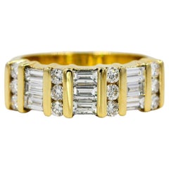 Natural Diamond 0.80 Carat Baguette Round Cut 14 Karat Yellow Gold Band Ring