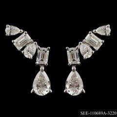 Natural Diamond 0.81 Ct Emerald & Pear Cut Multi-Shape Ear Crawler Drop Earrings