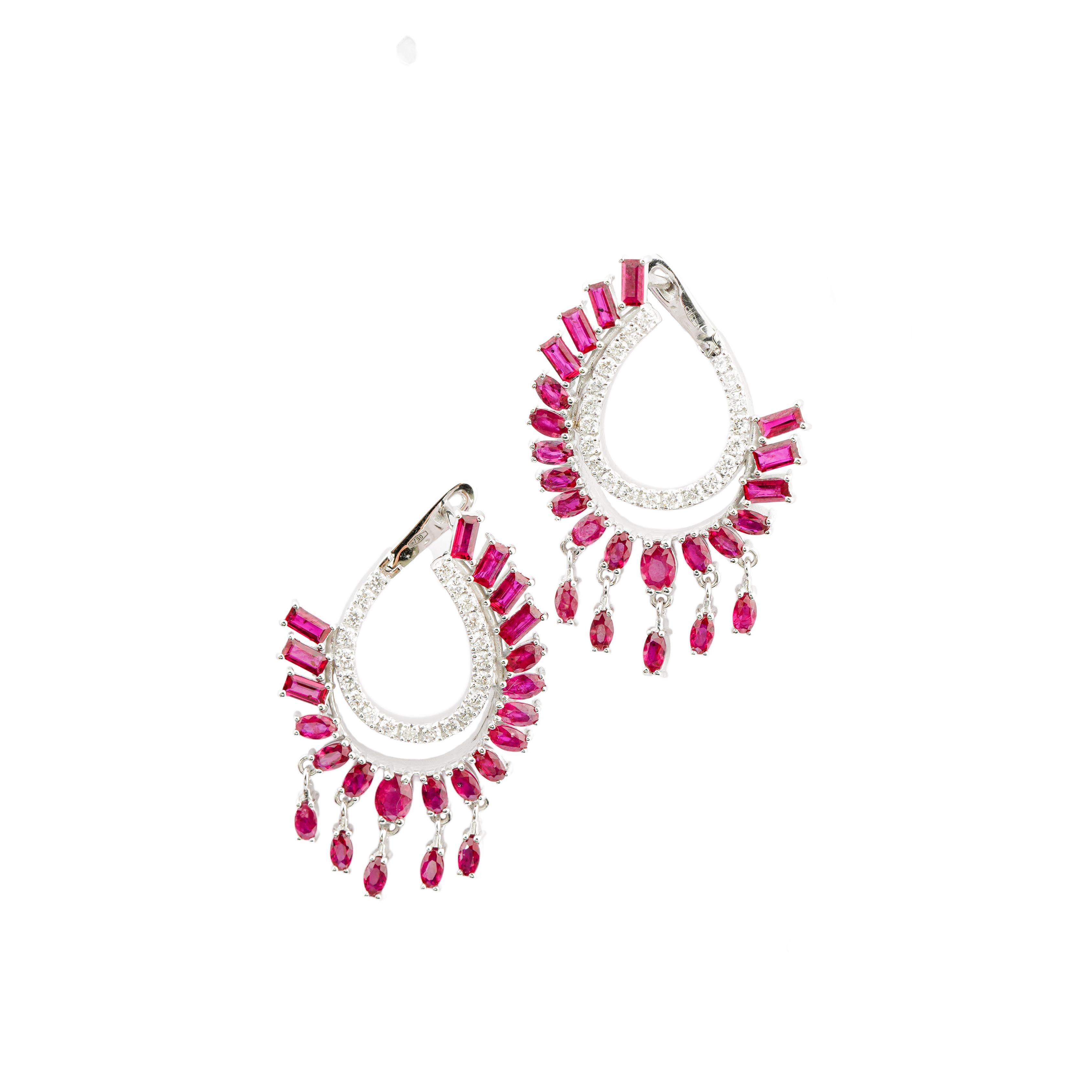 Natürlicher Diamant 0,82cts & Rubin 5,08cts Ohrring in 18k Gold im Angebot 1