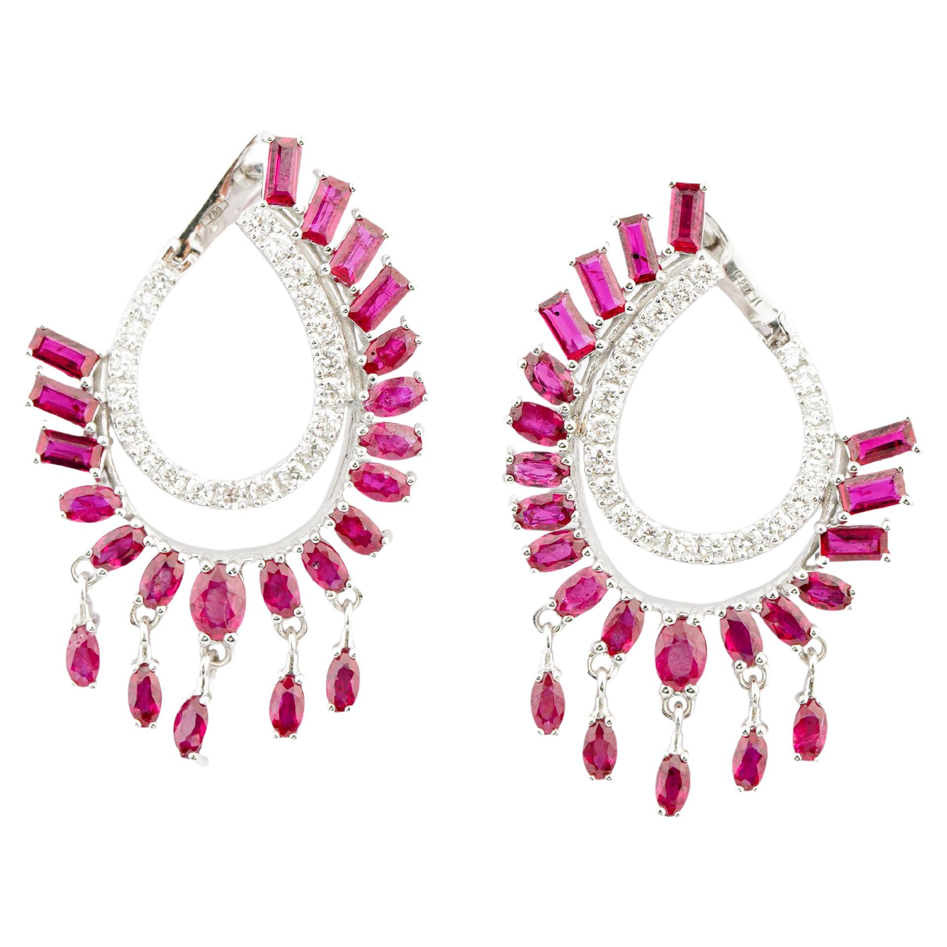 Natürlicher Diamant 0,82cts & Rubin 5,08cts Ohrring in 18k Gold im Angebot