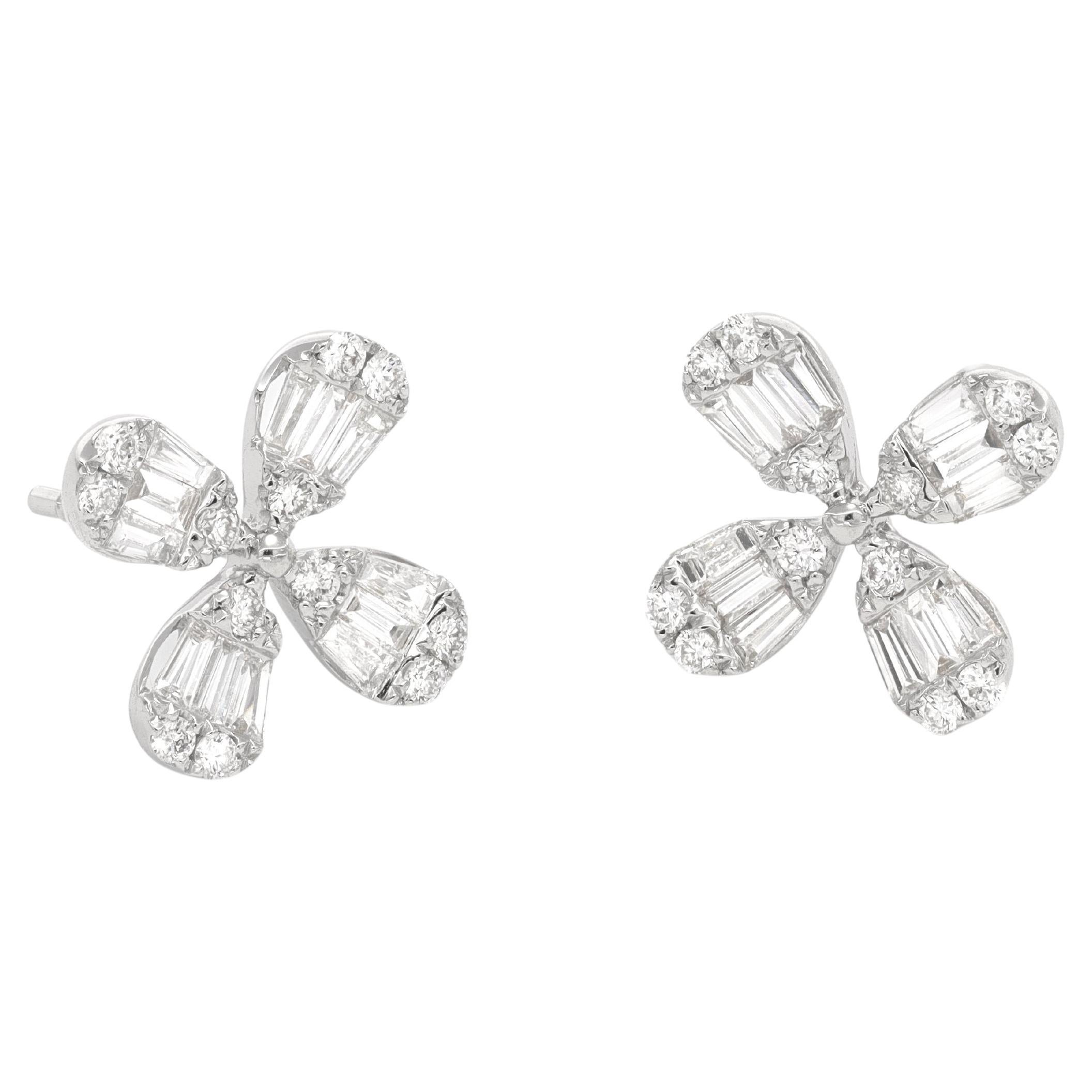 Natural Diamond 0.83 carats 18 Karats White Gold Flower Stud Earrings