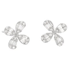 Natural Diamond 0.83 carats 18 Karats White Gold Flower Stud Earrings