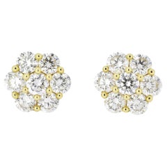 Natural Diamond 0.85 carats 18 Karat Yellow Gold Classic Cluster Stud Earrings