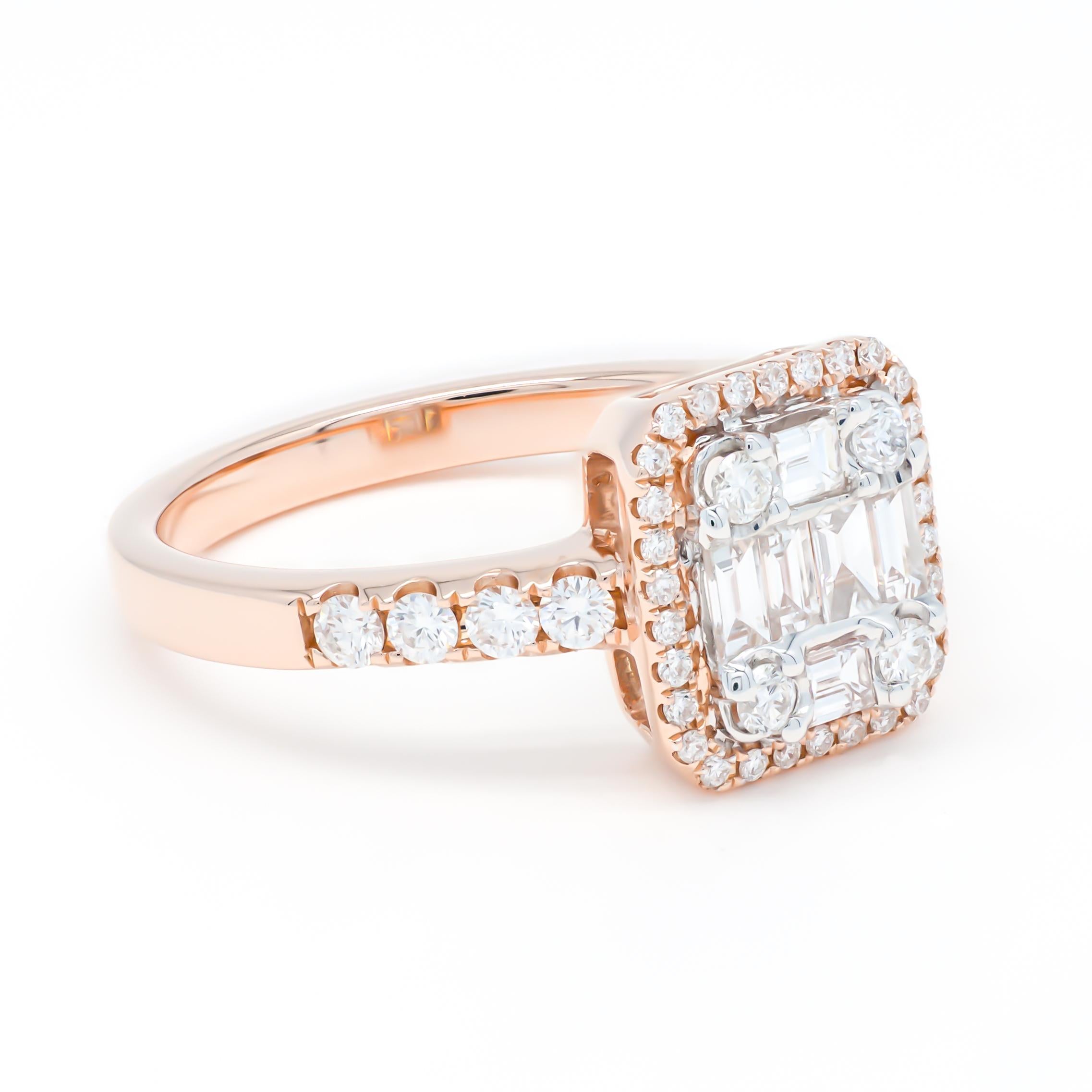 Anillo Aniversario Racimo Diamante Natural 0,85 quilates Oro Rosa 18KT en venta 5